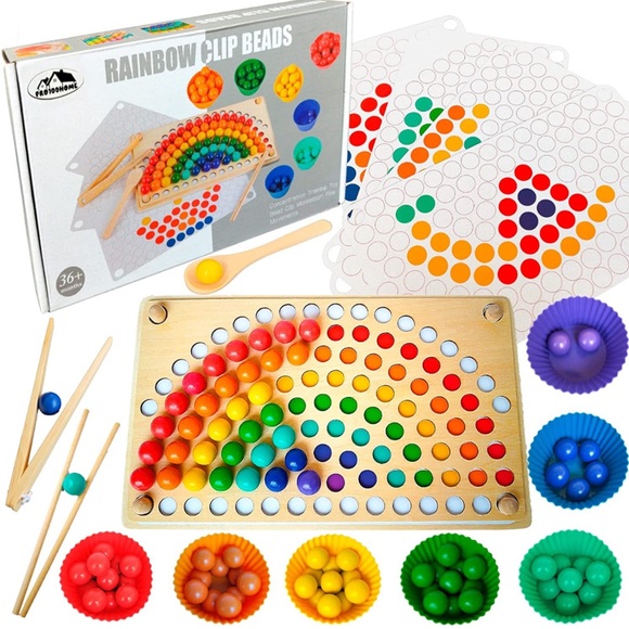 Other - Brand New Colorful Rainbow Wooden Bead Learning Montessori Puzzle Game Toy